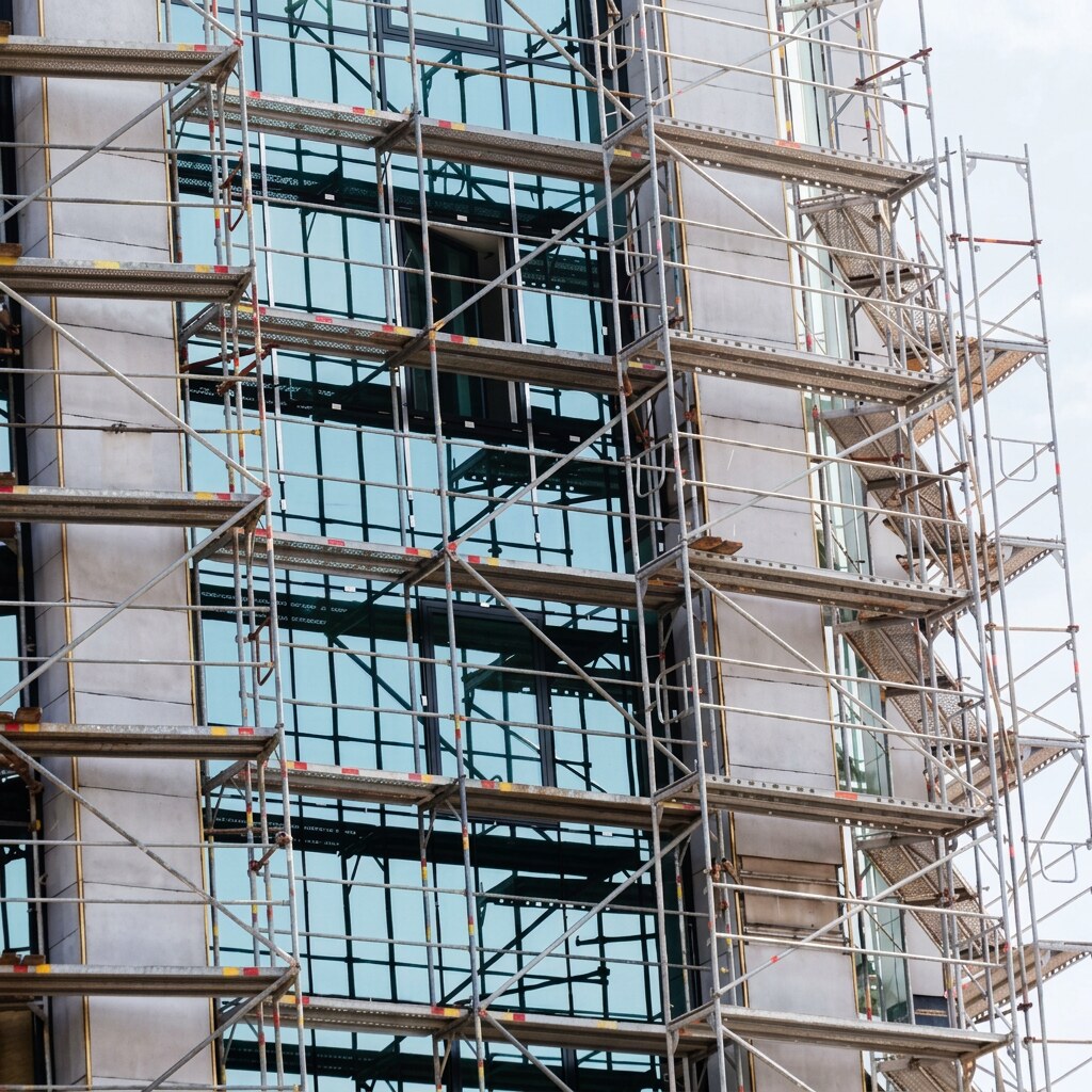 Scaffold access erected around a storage tank